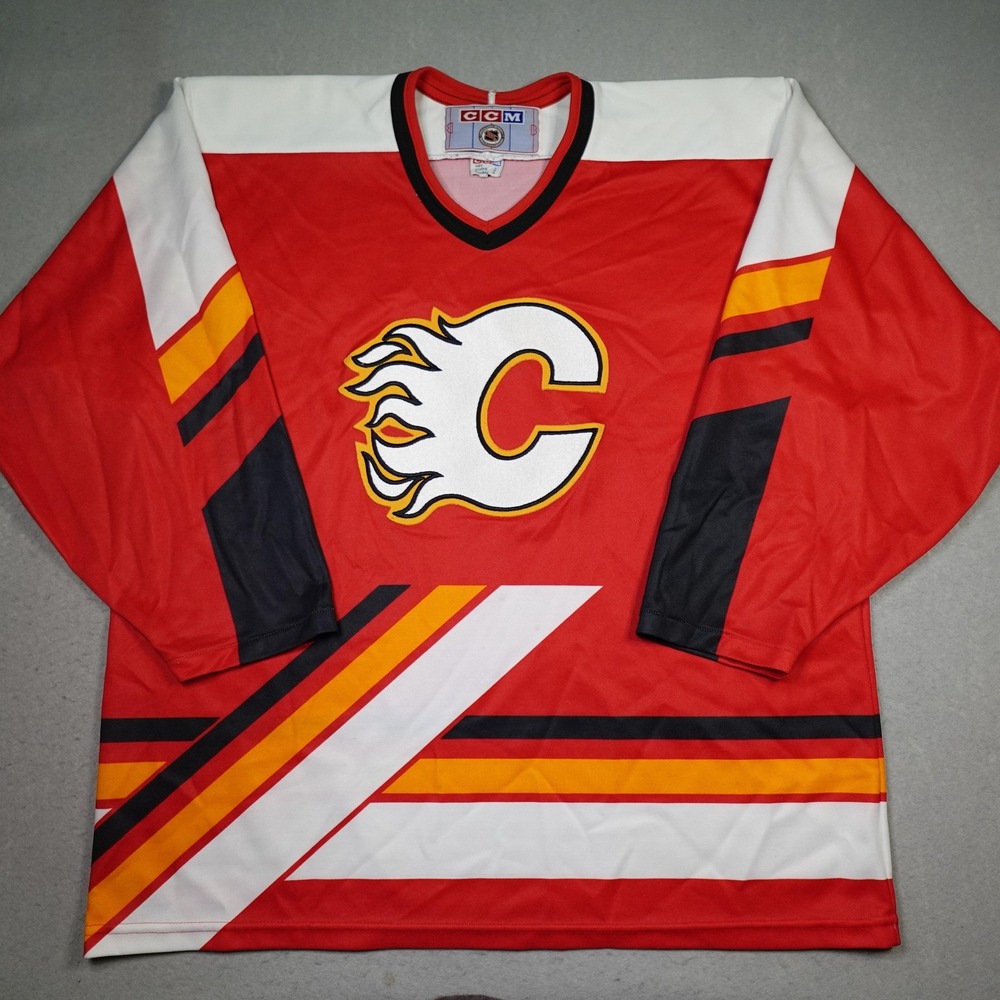 Calgary Flames Jersey Mens Large Red NHL Hockey CCM Throwback Sweater Retro